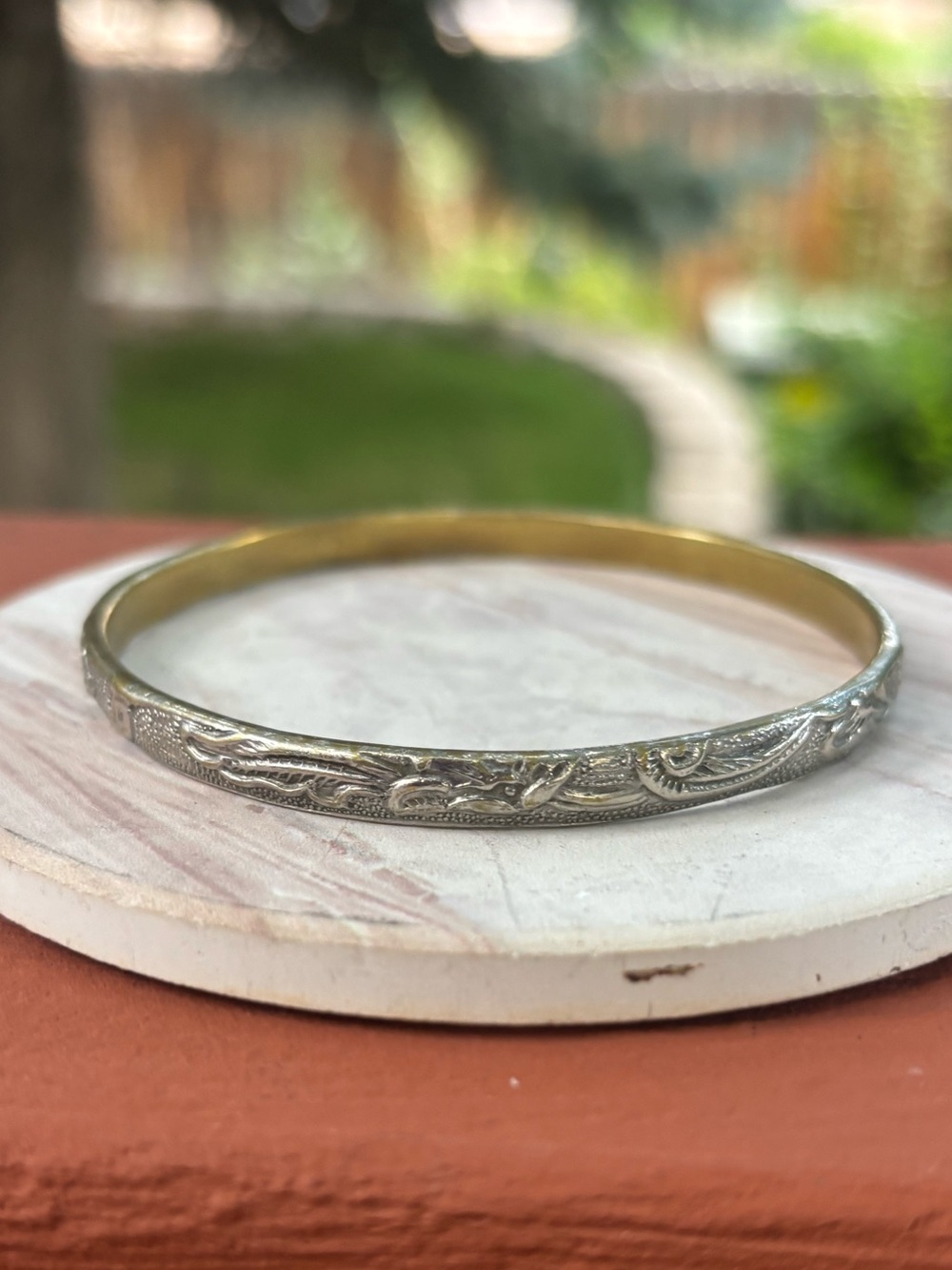 Vintage Taxco Mexico Sterling Silver Bangle Bracelet Engraved Floral 66mm 19g